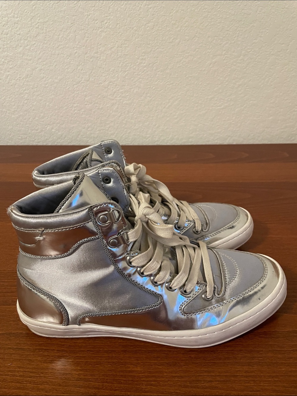 Zara Men’s Metallic Silver High-Top Sneakers size 8